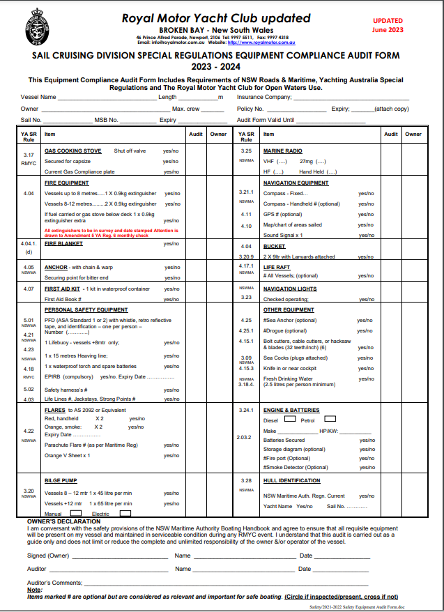 SCD SAFETY EQUIPMENT FORM