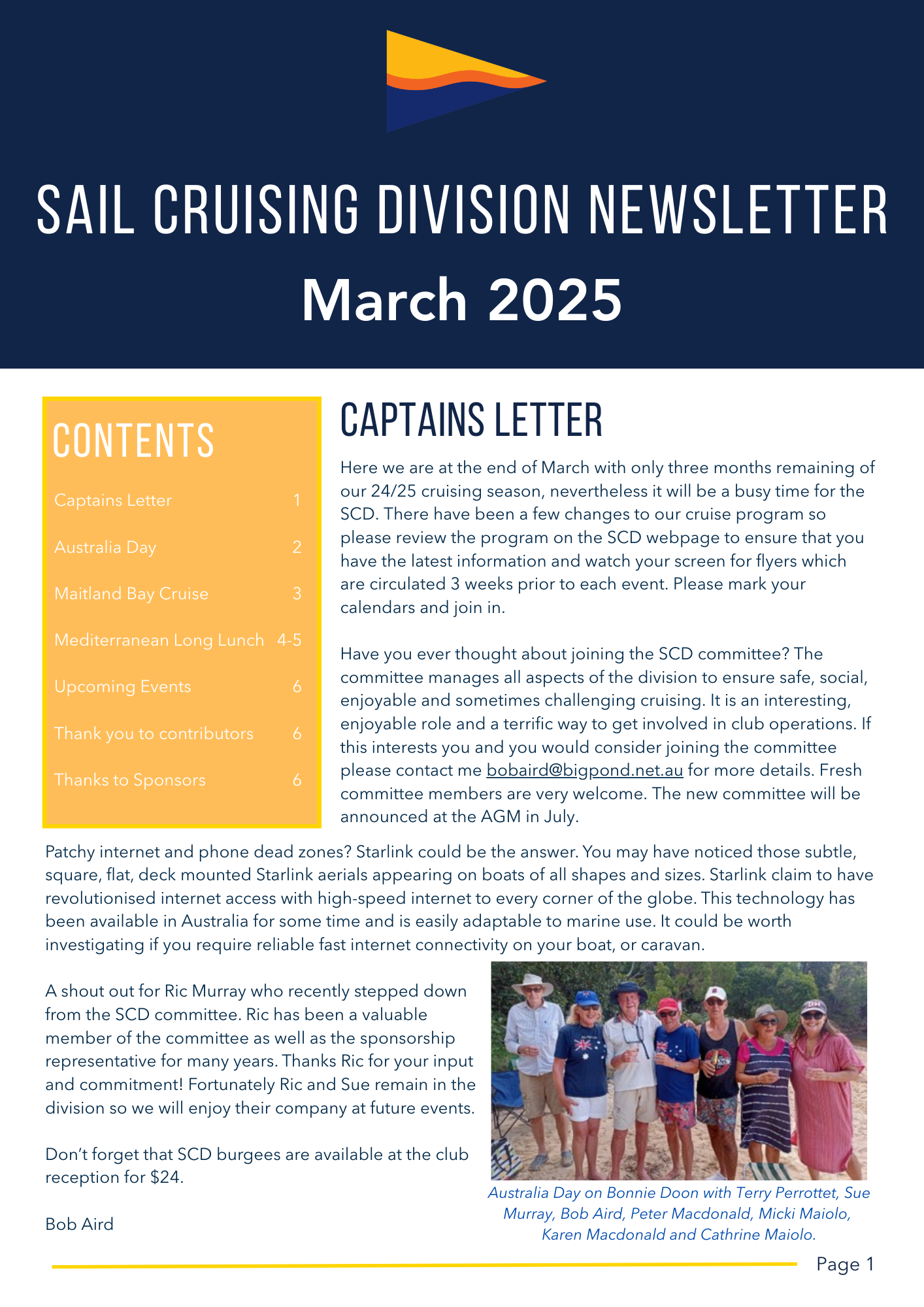 SAIL CRUISING DIVISION NEWSLETTER - MARCH 2025