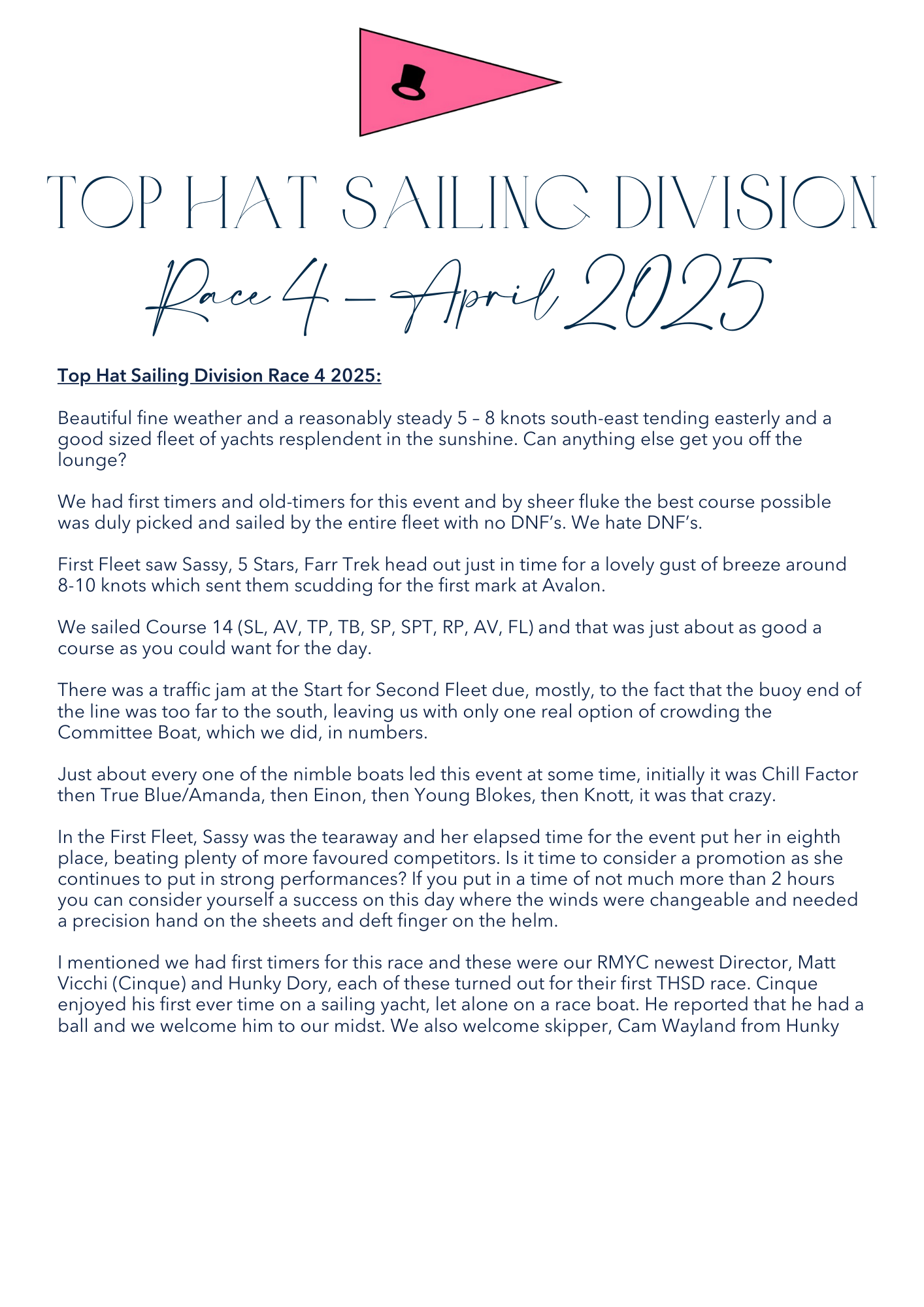TOP HAT NEWSLETTER RACE 4 - 12.04.2025