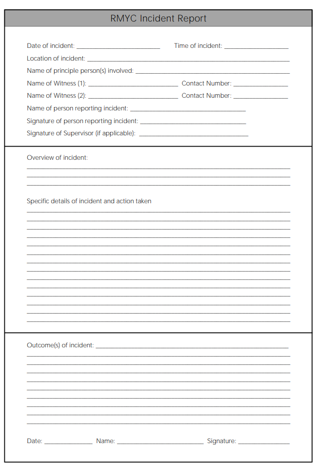 RMYC On Water Incident Form