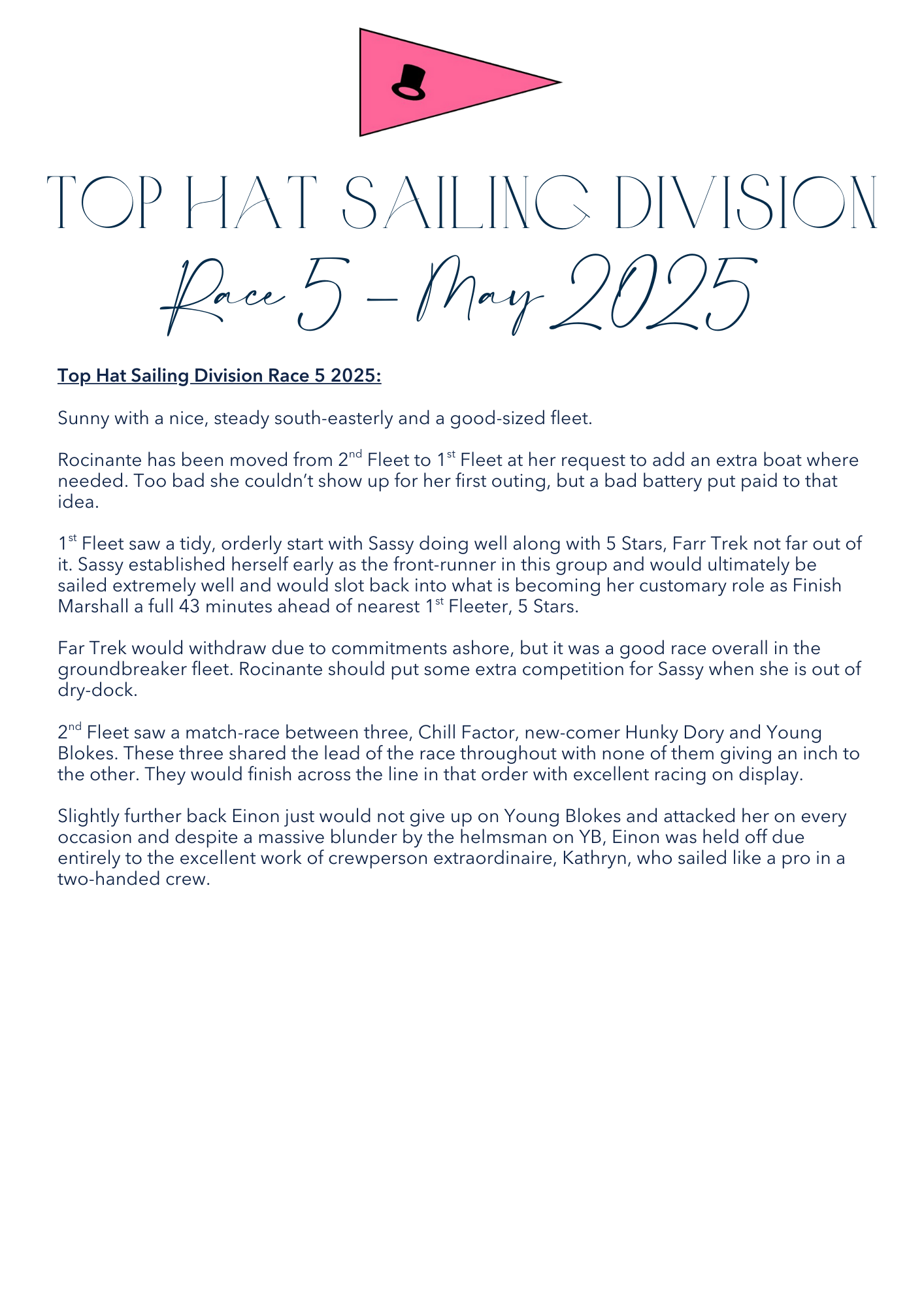 TOP HAT NEWSLETTER RACE 5 - 03.05.2025