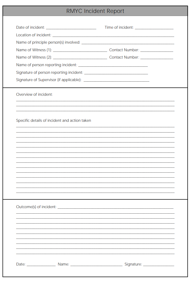 RMYC On Water Incident Form – Royal Motor Yacht Club Broken Bay